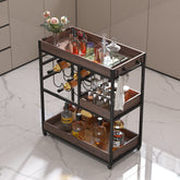3-Tier Rolling Serving Cart with Lockable Wheels, Wine & Beverage Trolley with Trays